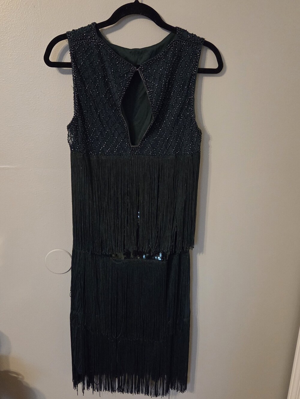 BABEYOND 1920s Women's Green Flapper Dress Art Deco Beaded Fringe Cocktail XL - Picture 5 of 12